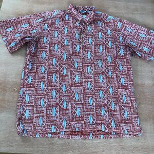 Reyn Spooner Hawaiian Shirt Men XXL Red Geometric Button Down Pocket Collared